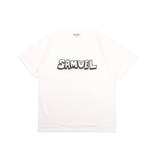 スチャダラパーのANI（アニ）氏とナオヒロック（IIIIINOUT）による「SAMUEL」の定番グラフィックのTシャツ「DAT TEE」のWHITEカラーの正面からの商品写真
