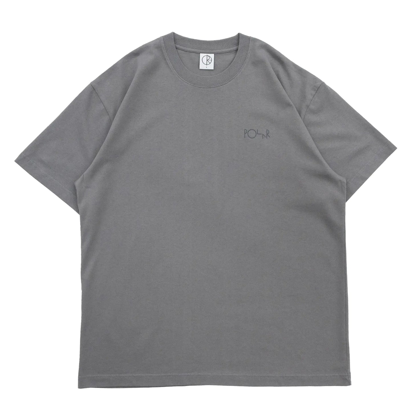 POLAR SKATE CO(ポーラー)の背面にSTROKE LOGOがプリントされた定番Tシャツ「CONTRAST FILL LOGO TEE」のGREYカラーの正面からの商品写真