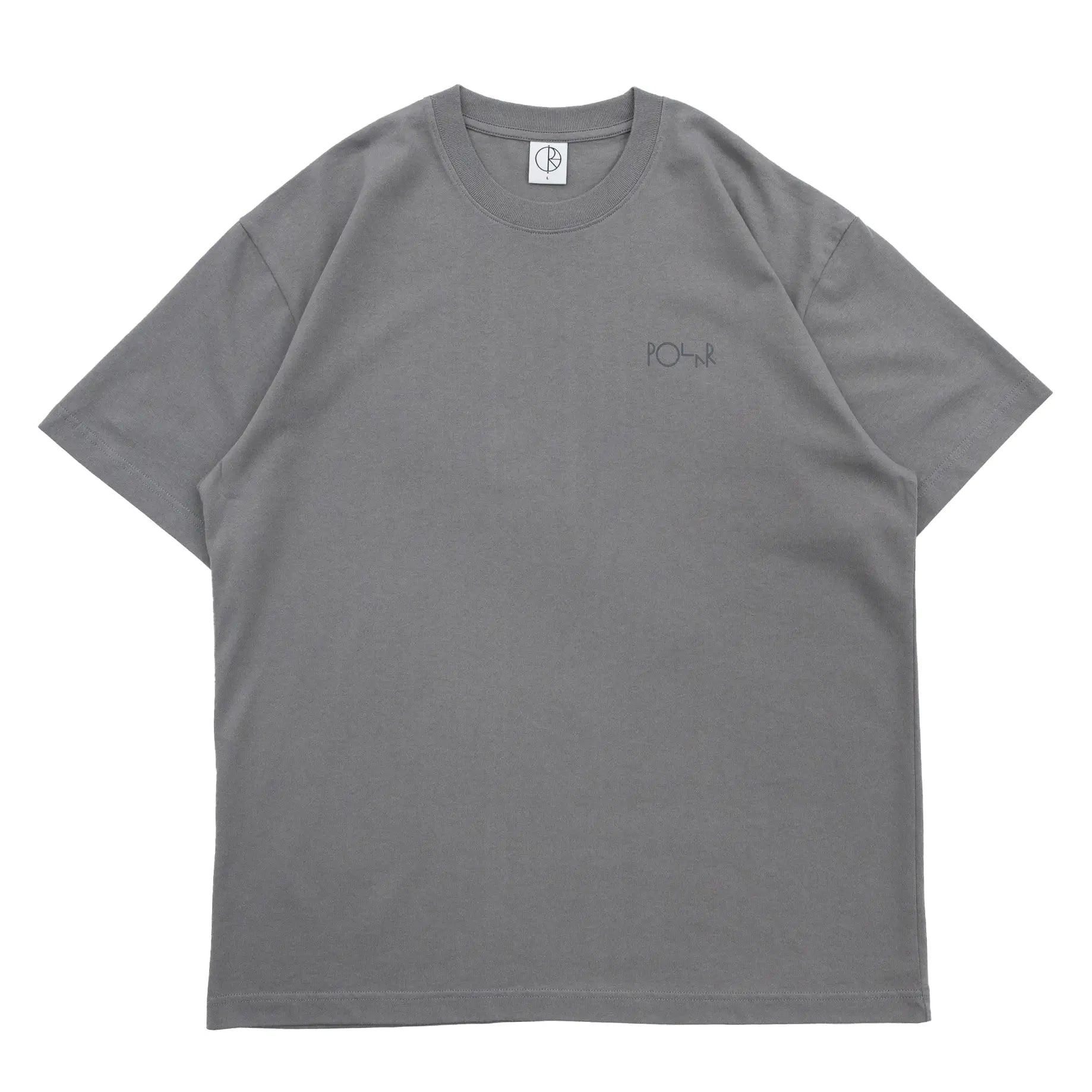 POLAR SKATE CO(ポーラー)の背面にSTROKE LOGOがプリントされた定番Tシャツ「CONTRAST FILL LOGO TEE」のGREYカラーの正面からの商品写真
