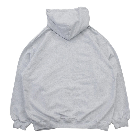 TRIBE WEAR(トライブウェア)の肉厚なフーディー｜パーカー「BASIC HOODIE」のGREYカラーの背面からの商品写真