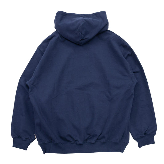 TRIBE WEAR(トライブウェア)の肉厚なフーディー｜パーカー「BASIC HOODIE」のNAVYカラーの背面からの商品写真