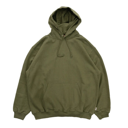 TRIBE WEAR(トライブウェア)の肉厚なフーディー｜パーカー「BASIC HOODIE」のOLIVEカラーの正面からの商品写真