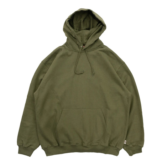 TRIBE WEAR(トライブウェア)の肉厚なフーディー｜パーカー「BASIC HOODIE」のOLIVEカラーの正面からの商品写真