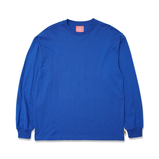 TRIBE WEAR(トライブウェア)のヘビーオンスのロングスリーブTシャツ「BASIC L/S TEE」のBLUEカラーの正面からの商品写真