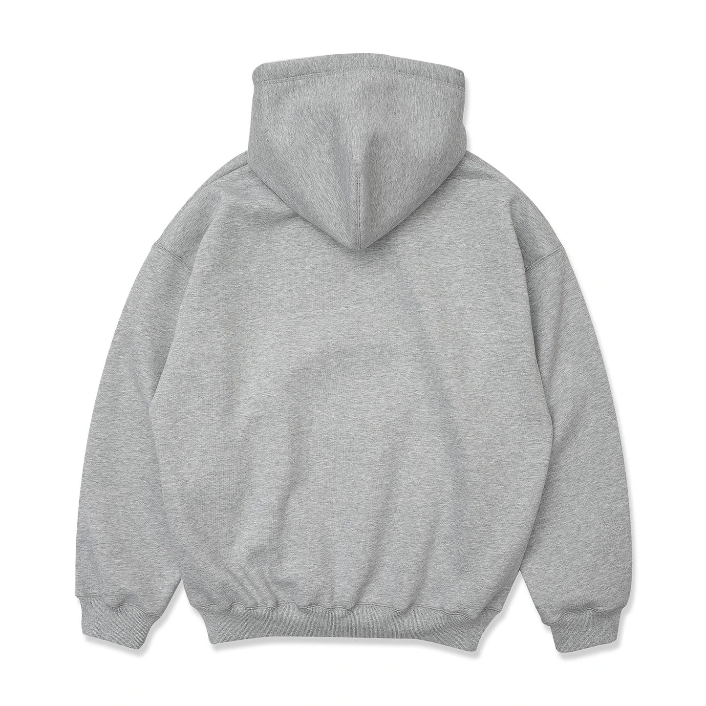 TRIBE WEAR(トライブウェア)のプレミアムな肉厚ヘビーオンスパーカー「NOT BASIC SWEAT HOODIE」のGREYカラーの背面からの商品写真