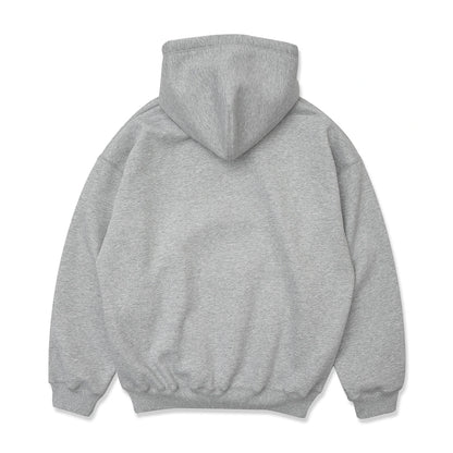 TRIBE WEAR(トライブウェア)のプレミアムな肉厚ヘビーオンスパーカー「NOT BASIC SWEAT HOODIE」のGREYカラーの背面からの商品写真