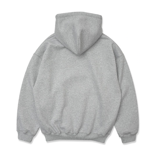 TRIBE WEAR(トライブウェア)のプレミアムな肉厚ヘビーオンスパーカー「NOT BASIC SWEAT HOODIE」のGREYカラーの背面からの商品写真