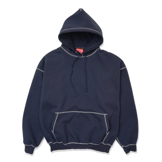 TRIBE WEAR(トライブウェア)のプレミアムな肉厚ヘビーオンスパーカー「NOT BASIC SWEAT HOODIE」のNAVYカラーの正面からの商品写真
