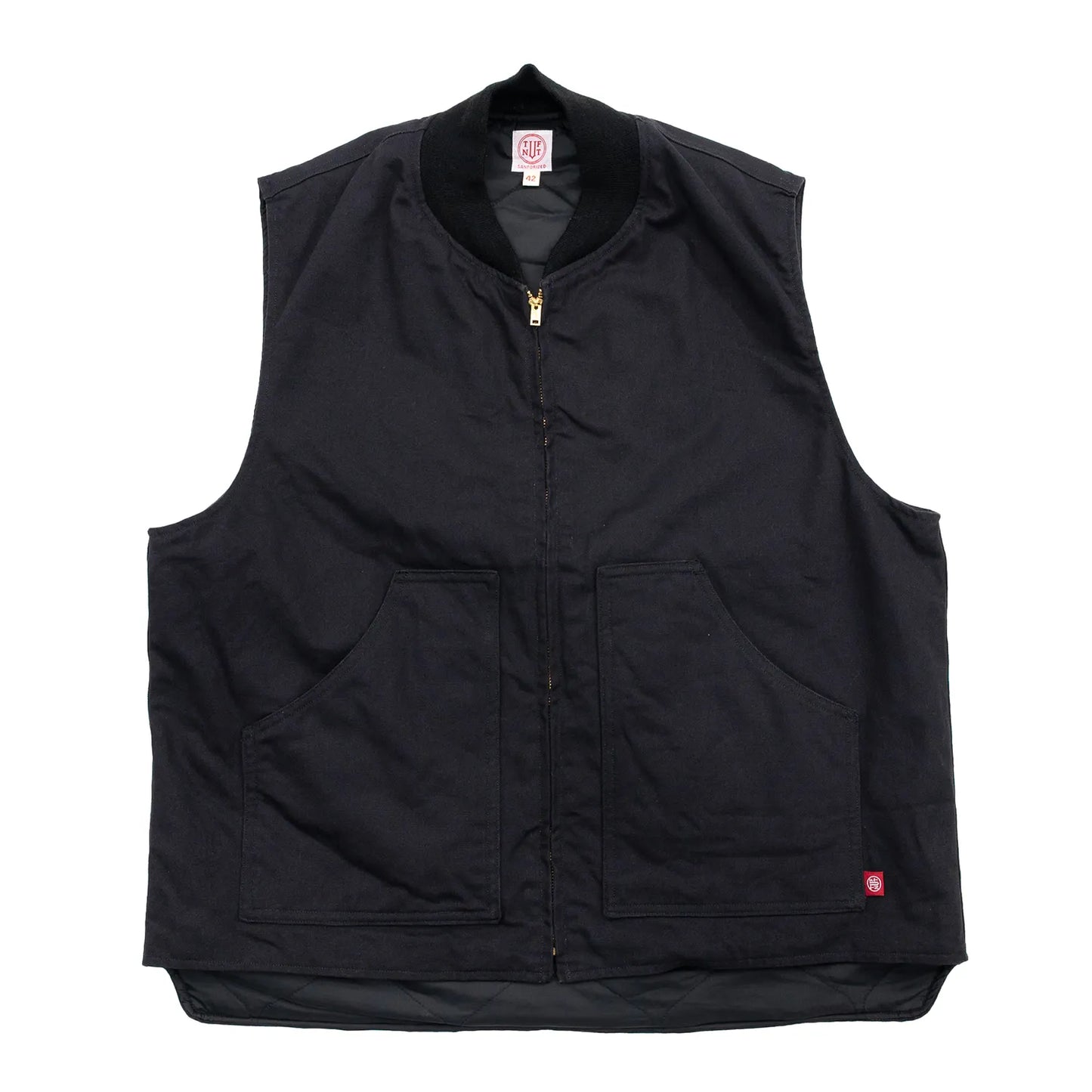 東洋エンタープライズによるTUF-NUT(タフナット)の12.5ozのコットンダック生地を使用した「COTTON DUCK WORK VEST」のBLACKカラーの正面からの商品写真