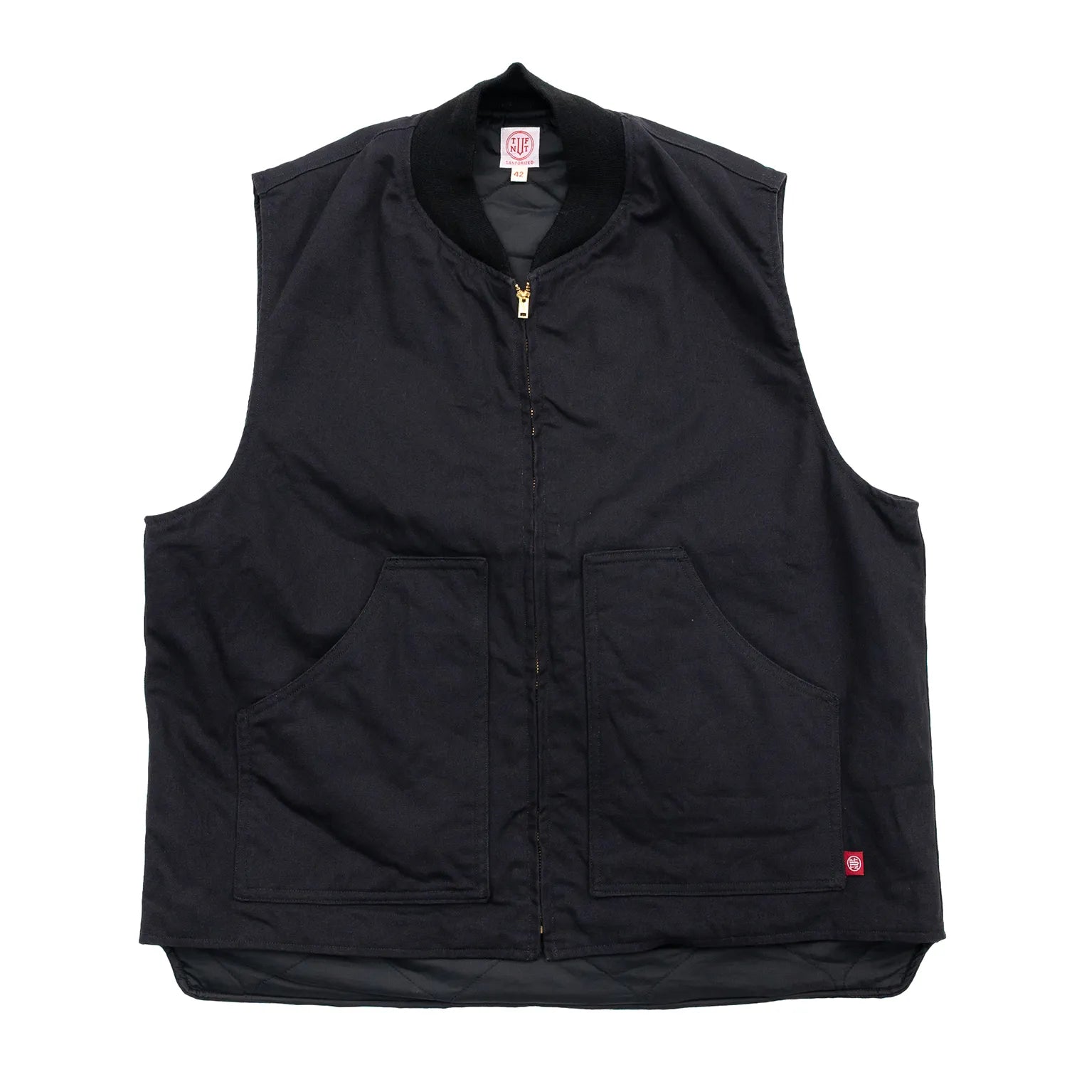 東洋エンタープライズによるTUF-NUT(タフナット)の12.5ozのコットンダック生地を使用した「COTTON DUCK WORK VEST」のBLACKカラーの正面からの商品写真
