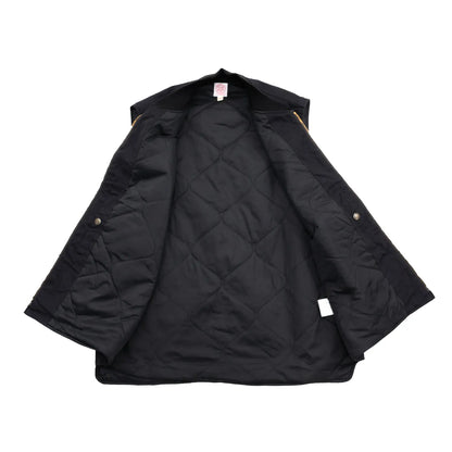 東洋エンタープライズによるTUF-NUT(タフナット)の12.5ozのコットンダック生地を使用した「COTTON DUCK WORK VEST」のBLACKカラーの正面から裏生地が見える商品写真