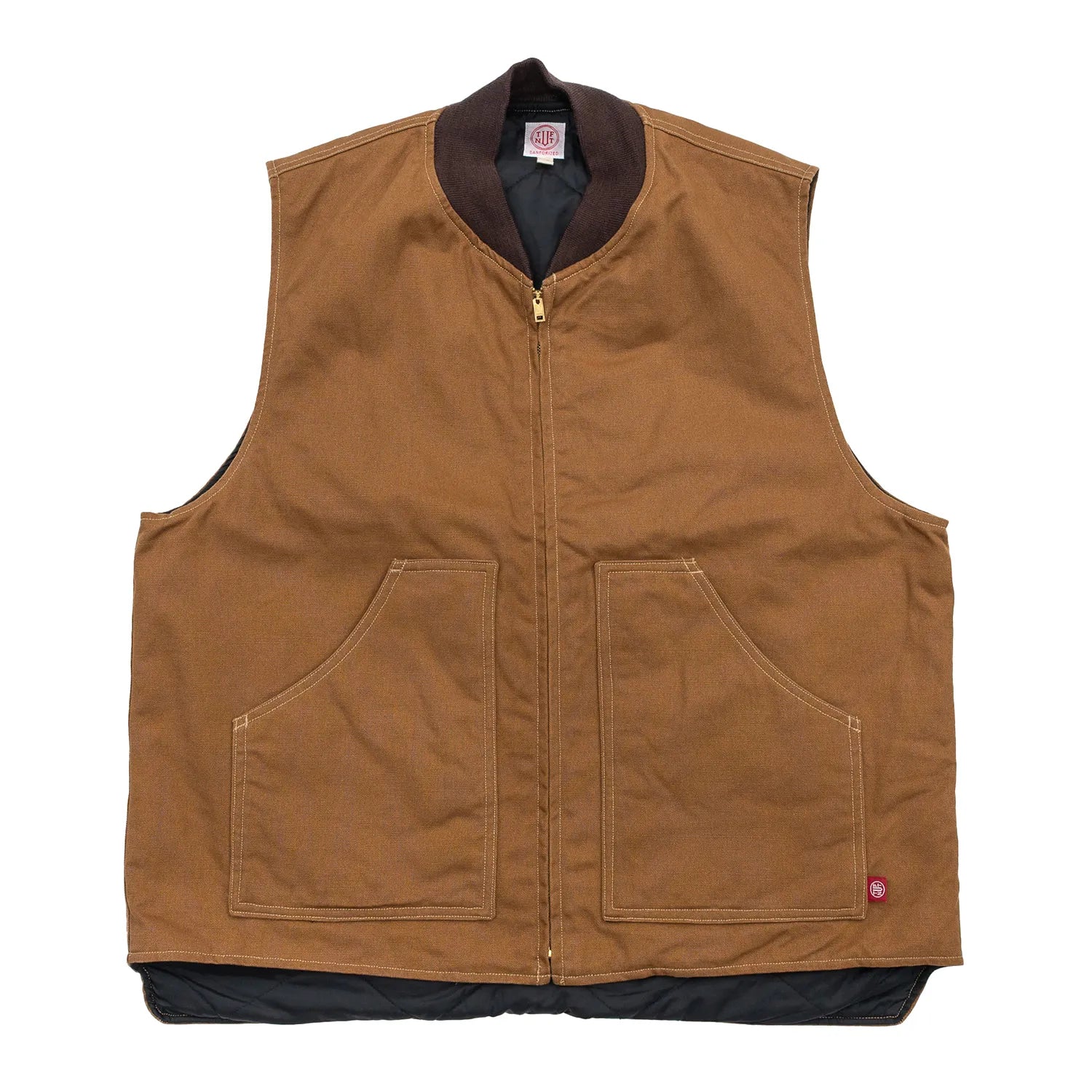 東洋エンタープライズによるTUF-NUT(タフナット)の12.5ozのコットンダック生地を使用した「COTTON DUCK WORK VEST」のCAMELカラーの正面からの商品写真