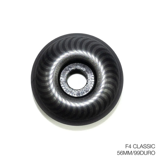 SPITFIRE WHEELS(スピットファイア)が誇る高品質ウレタン「Formula 4」を使用した最も定番の型「CLASSIC」シェイプのハードウィール。少し大きめの直径56MM、もっと人気の硬さ99DUROでカラーはBLACKの商品写真