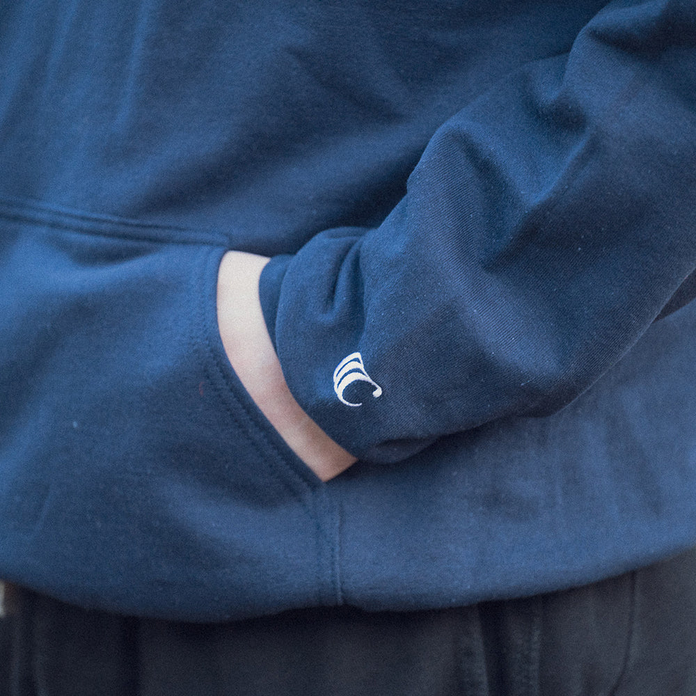 CLUMSY PICTURES COLLEGE LOGO HOODY - NAVY